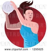 Vector Clip Art of Retro Female Volleyball or Netball Player Passing in a Red Circle by Patrimonio