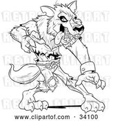 Vector Clip Art of Retro Ferocious Wolfman in Ripped Clothes, Standing in a Defensive Stance by Lawrence Christmas Illustration