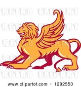 Vector Clip Art of Retro Fierce Winged Lion by Patrimonio