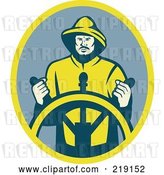 Vector Clip Art of Retro Firefighter at the Wheel Logo by Patrimonio
