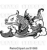 Vector Clip Art of Retro Fish and Waves by Prawny Vintage