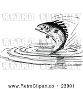 Vector Clip Art of Retro Fish Jumping from Water by Prawny Vintage