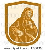 Vector Clip Art of Retro Fisher Man Captain Holding Binoculars at the Helm by Patrimonio