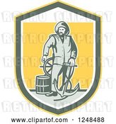 Vector Clip Art of Retro Fisher Man with an Anchor Drum and Helm in a Shield by Patrimonio
