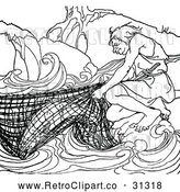 Vector Clip Art of Retro Fisherman with His Catch in a Net by Prawny Vintage