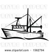 Vector Clip Art of Retro Fishing Boat with Waves by Patrimonio