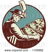 Vector Clip Art of Retro Fishmonger Butchering Fish with a Cleaver Knife by Patrimonio