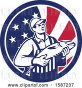 Vector Clip Art of Retro Fishmonger in an American Flag Circle by Patrimonio