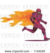 Vector Clip Art of Retro Flaming Football Player Running by Patrimonio