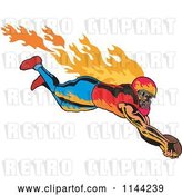 Vector Clip Art of Retro Flaming Touchdown Football Player by Patrimonio