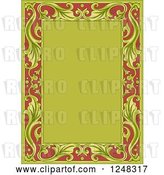 Vector Clip Art of Retro Floral Frame in Green and Red by BNP Design Studio
