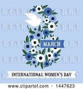 Vector Clip Art of Retro Floral March 8th International Women's Day Design with a Dove on Blue by Elena