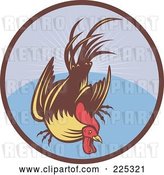 Vector Clip Art of Retro Flying Cock over a Circle Logo by Patrimonio