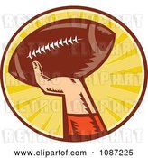 Vector Clip Art of Retro Football Player Throwing a Ball over Rays by Patrimonio