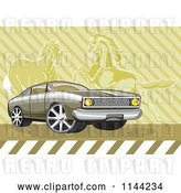 Vector Clip Art of Retro Ford Fairmont Muscle Car over Horses by Patrimonio
