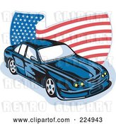 Vector Clip Art of Retro Ford GT V8 and Wavy American Flag Logo by Patrimonio
