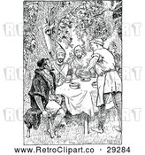 Vector Clip Art of Retro Forest Men Eating in the Woods by Prawny Vintage