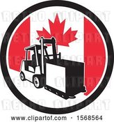 Vector Clip Art of Retro Forklift Moving a Box in a Canadian Flag Circle by Patrimonio
