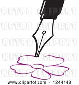Vector Clip Art of Retro Fountain Pen Nib Drawing a Flower by Lal Perera