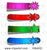 Vector Clip Art of Retro Four Pink Red Green and Blue Star Burst Banners by KJ Pargeter