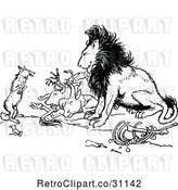Vector Clip Art of Retro Fox and Lion with Prey by Prawny Vintage