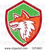 Vector Clip Art of Retro Fox Head in Profile Inside a Red White and Green Shield by Patrimonio