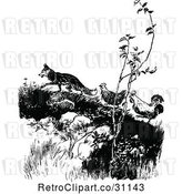 Vector Clip Art of Retro Fox Luring Chickens up a Hill by Prawny Vintage