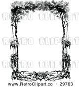 Vector Clip Art of Retro Frame of Cherubs Hanging Flowers and Trees by Prawny Vintage