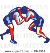 Vector Clip Art of Retro Freestyle Wrestlers in Action by Patrimonio