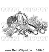 Vector Clip Art of Retro Fresh Harvest Vegetables in Black and White by AtStockIllustration