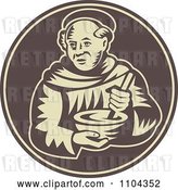 Vector Clip Art of Retro Friar Monk Mixing Food in a Bowl on a Brown Circle by Patrimonio