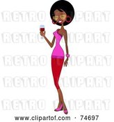 Vector Clip Art of Retro Friendly Black Lady Holding a Glass of Red Wine by Peachidesigns