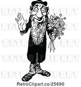 Vector Clip Art of Retro Friendly Jewish Guy with Flowers by Prawny Vintage