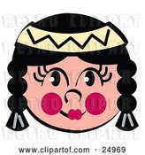 Vector Clip Art of Retro Friendly Native American Indian Girl's Face with Braids, Flushed Cheeks and a Headband by Andy Nortnik