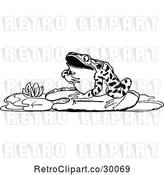 Vector Clip Art of Retro Frog by a Lotus by Prawny Vintage
