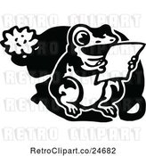 Vector Clip Art of Retro Frog Reading on a Lily Pad by Prawny Vintage