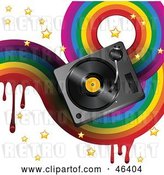 Vector Clip Art of Retro Funky Music Background with a Dripping Rainbow, Stars and a Turntable on White by Elaineitalia