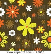 Vector Clip Art of Retro Funky Orange, Yellow and Brown Floral Background by KJ Pargeter