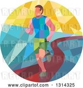 Vector Clip Art of Retro Geometric Low Poly Male Marathon Runner on a Path in a Circle by Patrimonio