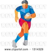 Vector Clip Art of Retro Geometric Low Poly Rugby Player Running 2 by Patrimonio