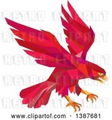 Vector Clip Art of Retro Geometric Red Low Poly Peregrine Falcon Swooping for Prey by Patrimonio