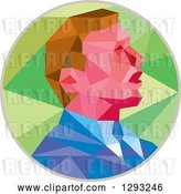Vector Clip Art of Retro Geometric White Business Man or Politician Speaking in a Green and Gray Circle by Patrimonio