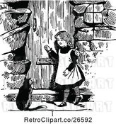 Vector Clip Art of Retro Girl and Cat at a Door by Prawny Vintage
