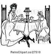 Vector Clip Art of Retro Girl and Cat Having Tea by Prawny Vintage