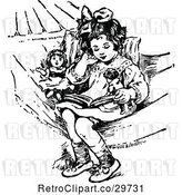 Vector Clip Art of Retro Girl and Dolls in a Hammock by Prawny Vintage