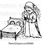 Vector Clip Art of Retro Girl and Dolls in Bed by Prawny Vintage