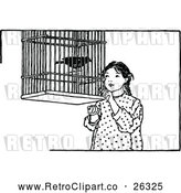 Vector Clip Art of Retro Girl and Pet Bird by Prawny Vintage