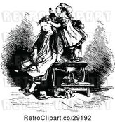 Vector Clip Art of Retro Girl Brushing Her Sisters Hair by Prawny Vintage