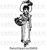 Vector Clip Art of Retro Girl Carrying a Flower Basket by Prawny Vintage