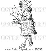 Vector Clip Art of Retro Girl Carrying a Tea Tray by Prawny Vintage